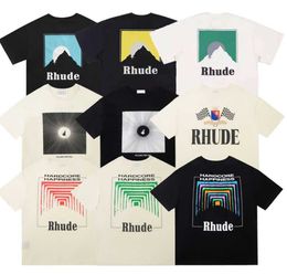 T-shirts masculins pour hommes Rhude T-shirts Summer Summer Fashion Streetwalw Swallow Print T-Shirts Men Femmes Coton Abricot Black Blanc Teebm8h