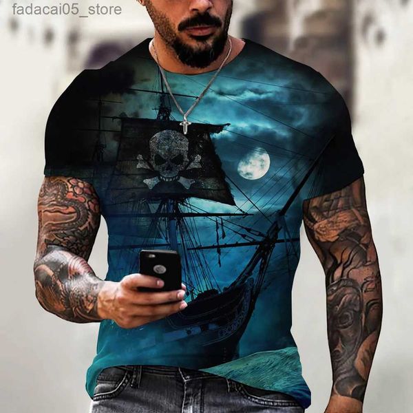 T-shirts masculins pour hommes T-shirt Pirate Ship Pirate Ship Street Fashion Social Top Summer Summer Mens Vêtements Q240425