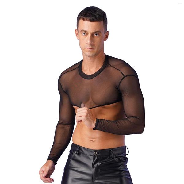 T-shirts pour hommes Mens See-Through Mesh Half Tank Tops Clubwear Sexy Tanks Arm Sleeves Shrug Sheer Long Sleeve Body Chest Harness Crop Top