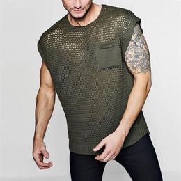 Camisetas para hombres Mens Sexy Fishnet Ver a través del tanque Top Muscle Entrenamiento T Shirt Hombres Malla Camisas transparentes Nightclub Party Tee 206H