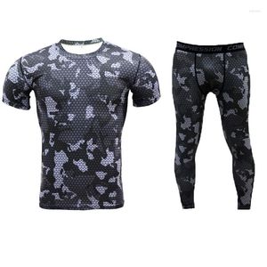 T-shirts pour hommes Chemises pour hommes Costumes Camouflage Compression Leggings à manches courtes Ensembles Fitness Marque Vêtements Séchage rapide