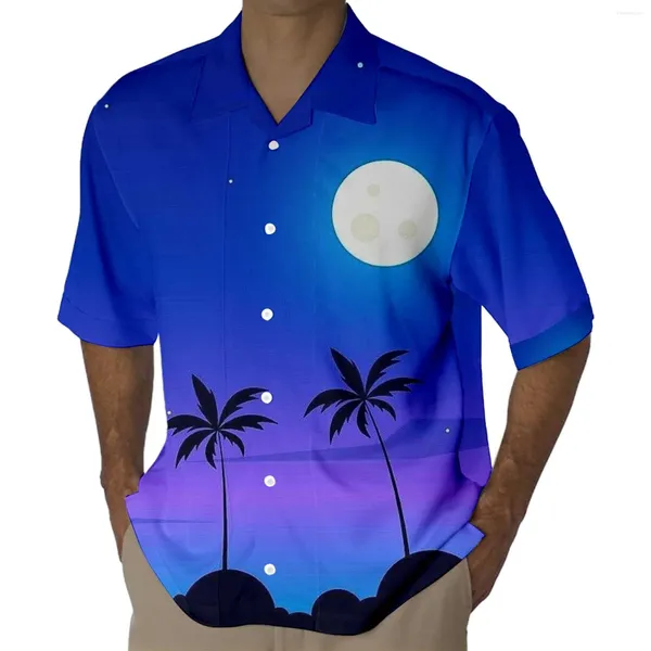 Camisetas para hombre Camisa de estilo casual de manga corta para hombre Impresión 3D Playa Coco Atardecer Slim Fit Sólido Étnico