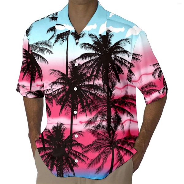 Homens camisetas Mens Manga Curta Estilo Casual Camisa 3D Impressão Seaside Coconut Sunset Beachwear Arte Digital para Primavera Outono