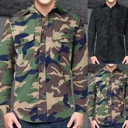 T-shirts pour hommes Taille moyenne Taille moyenne Casual Loose Trend Double Pocket Washed Camouflage Cargo Chemise à manches longues Garde Set