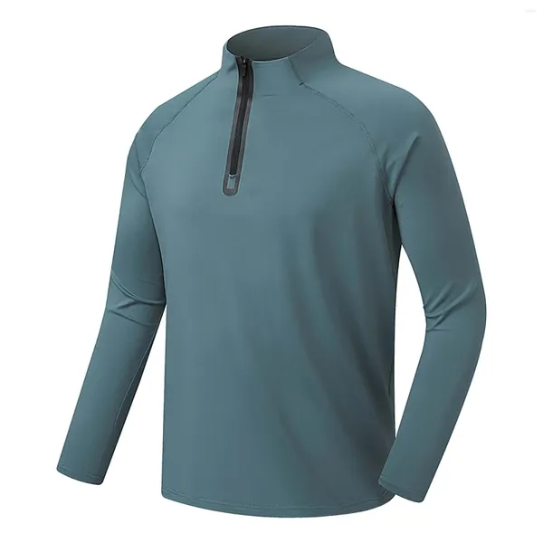 T-shirts pour hommes Taille moyenne Demi-fermeture à glissière Sports Chemise à manches longues Automne / Hiver Pull Tir Chaud Peau Fit Top Running