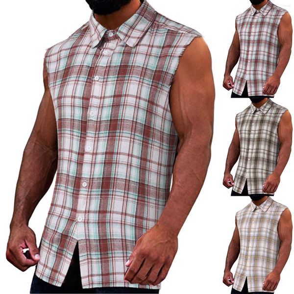 T-shirts pour hommes Chemise sans manches pour hommes Gilet avec poignets anciens et boutons carrés pour la mode d'été Loisirs Sports Bra Top