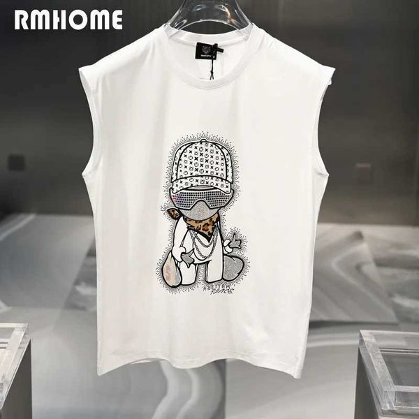 T-shirts masculins T-shirt sans manches Cartoon Imprimé de diamant chaud Top premium coton mâle mâle Summer Tenues populaires Homme Vêtements M-4xl J240409