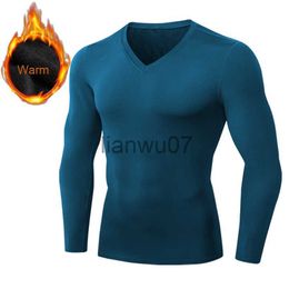 T-shirts pour hommes T-shirt de sport pour hommes Compression Sous-vêtement thermique T-shirts solides à manches longues Gardez au chaud BaseLayer Winter Fleece Tshirt Male Tee J230705