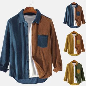 T-shirts voor heren Heren lente en herfst mode casual contrast corduroy shirt met lange mouwen zakelijk bloem kleding strandkleding feest