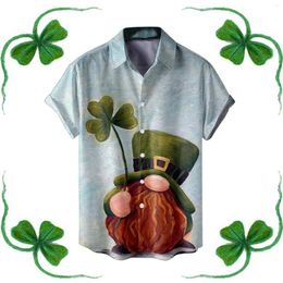 Heren t shirts heren sten dag shirt feestelijk gouden vier blad print groene revers korte mouwen zakelijke mode -tops European American Style