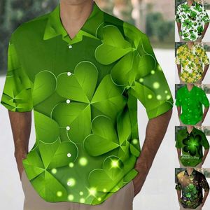 T-shirts pour hommes Hommes St Day Chemise Festive Or Quatre Feuilles Imprimer Vert Revers À Manches Courtes Business Ethnique Art 3D Numérique