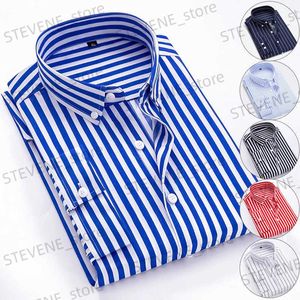 T-shirts pour hommes Hommes rayé longue chemise slved 2023 automne haute qualité à la mode affaires slim fit chemise formelle hiver chemise épaissie T240325