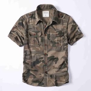 T-shirts voor heren heren zomer casual shirts vintage stijl korte mouw gewassen katoenen camouflage shirts multi-zakken losse buitenmode shirts 2445
