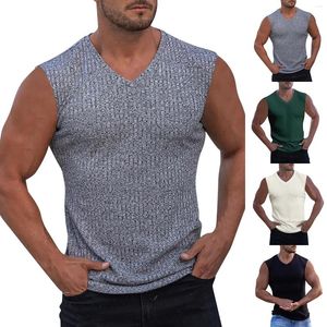 Heren t shirts heren zomers gebreide geribbelde fitness slank gemonteerd lange mouwloze koude uitrusting mannen groot en hoog t-shirt vest