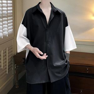 T-shirts pour hommes chemise d'été pour hommes grande taille épissage couleur contraste Cardigan Type ample cinq points grandes tailles col hommes