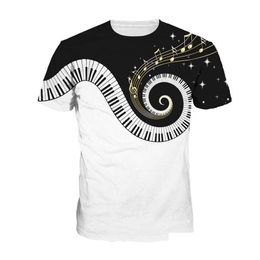 T-shirts pour hommes T-shirt d'été pour hommes Hommes drôles de musique de piano 3D Imprimer Tops Hip Hop T-shirt à manches courtes T-shirt Uni Casual Streetwear D DHFDP