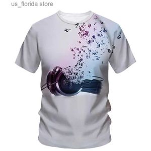 Heren T-shirts Heren T-shirt 3D Muzieksymbool Gedrukt Tops Zomer Mode Creatief Harajuku Casual Kort Slve Klassiek Ronde hals Losse kleding Y240315