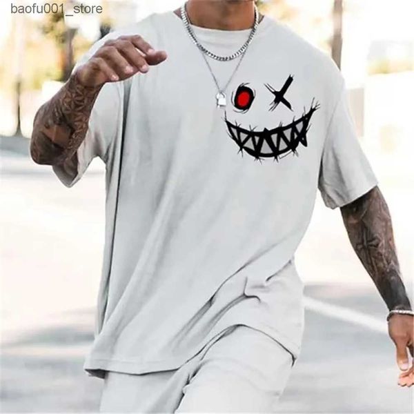 Camisetas para hombres Camiseta para hombre Impreso en 3D Cara malvada Camiseta de manga corta Personalidad Camisa de gran tamaño Camiseta Street Mens Fitness 2Xs-6XL Q240220