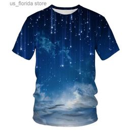 T-shirts voor heren Heren T-shirt 3D-printen Cosmic Aurora-patroon Zomermode Korte Slve Ronde hals T Heren Strt Vrije tijd Ademende top Y240321
