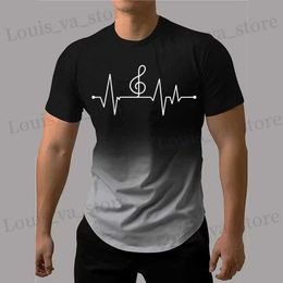 Camisetas para hombres Camiseta para hombres 3D Impresión Estilo de gradiente Nota musical T 2024 TOMBRA DE SUMERA DE SUMERA PARA HOMBRES Fashion Slve Ock Tops T240419 T240419