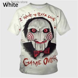 T-shirts heren T-shirt voor heren Fashion Hot Sale 3D-geprint Terror Puppet Mask Patroon Unisex Ronde hals Korte slved Losse anime-stijl T-shirts Y240321