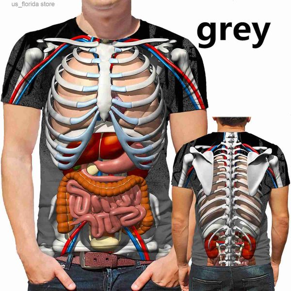 T-shirts pour hommes T-shirt pour hommes Squelette gothique imprimé en 3D Motif d'organes internes drôles T O-Cou Hip Hop Strt Loisirs T-shirt surdimensionné 6XL Y240315