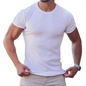 T-shirts pour hommes T-shirt pour hommes Gym Fitness Casual T-shirts côtelés à manches courtes Tops Workout Slim Fitted Solid Color Round Neck Tee Shirt