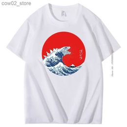 T-shirts hommes T-shirt pour hommes T-shirt en coton Hokusai Gojira Great Wave Off Kanagawa T-shirts graphiques vintage T-shirt à manches courtes pour hommes d'été Q240201