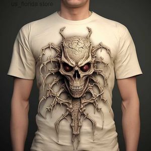 T-shirts hommes T-shirt pour hommes Vente chaude Nouveau 3D Impression Tops Summer Skull Impression Col rond Court Slve Horreur Mode Casual Hommes Pull Y240321