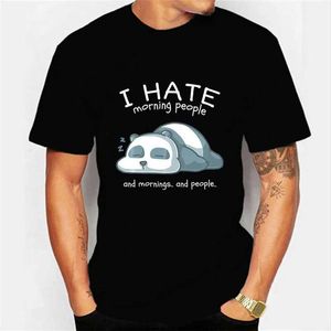 Heren t-shirts heren t-shirt ik haat ochtendmensen en morings en mensen kawaii t shirt mannen vrouwen t-shirt luie panda grafisch t shirts oversized y240429