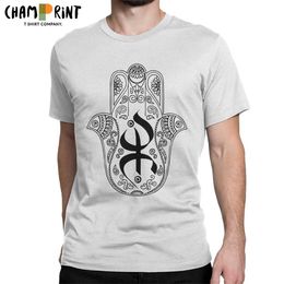 T-shirts masculins T-shirt pour hommes Khamsa Amazigh Berber avec motifs yaz 100% coton ts Symbole Slve de la chance T-shirts Crewneck Tops T240425