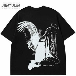 T-shirts masculins T-shirt pour hommes Vêtements de rue japonais harajuku dessin ange ailes ange graphiques été 2024 hip hop anime top cotton y2k q240514