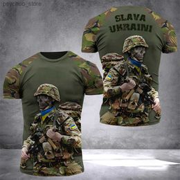 T-shirts heren heren t-shirt Oekraïense vlagafdruk Legerpatroon Heren Top Vintage Sweatshirt Losse oversized shirt Everystant Casual Short Sleeve Q240130