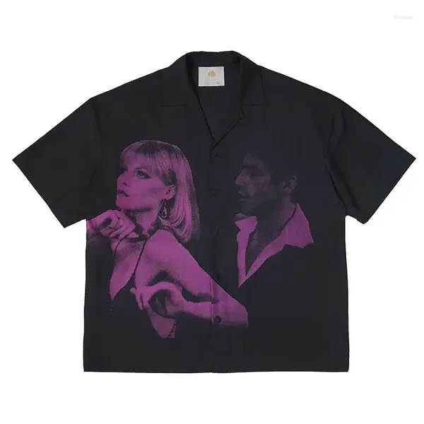 T-shirts pour hommes T-shirts pour hommes American Retro Scarface Film Portrait à thème Imprimer Design élégant Sense Trendy Blouse florale à manches courtes Y2k Vêtements pour hommes