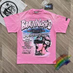 Heren T-shirts Heren t-shirts Brainwashed World Tour Hellstar Studios Washed Tie Dyed T-shirt Heren Dames 1 Kwaliteit Roze Casual Top Tees Shirt