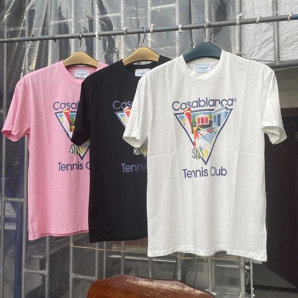 Camisetas para hombre, camisetas para hombre, camisetas coloridas con letras de cancha de tenis, camisetas de manga corta con estampado de logotipo, ropa de pareja de algodón 3XL, camisa para hombre y mujer