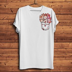 Heren T-shirts Heren t-shirts Schattig Kitsune in Pocket Grappig Kawaii Anime Shirt Homme Wit Korte mouw Heren Casual T-shirt Unisex Harajuku Streetwear Tee