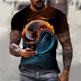 T-shirts voor heren T-shirts voor heren T-shirts met vispatroon Korte Slve 3d Animal Wolf Gedrukt Strt Hiphop-stijl T-shirt Tai Chi-diagram Tops Y240315