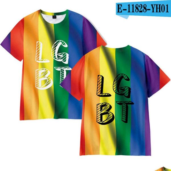 Camisetas para hombres Mens THICHS LGBT Rainbow 3d Camiseta de manga corta Hombres y mujeres LGBTQ Fashion Fashion Fashion Streetwear Tops Drop Dhaya