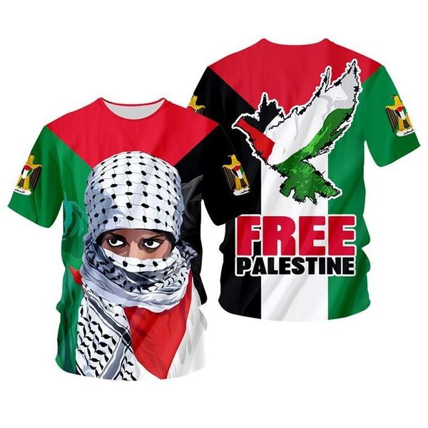 Camisetas para hombres Camisetas para hombre Bandera de Palestina Camiseta 3D Mujeres Hombres Niños Moda de verano O-cuello Manga corta Camiseta divertida Gráficos Tees St Dhcmj