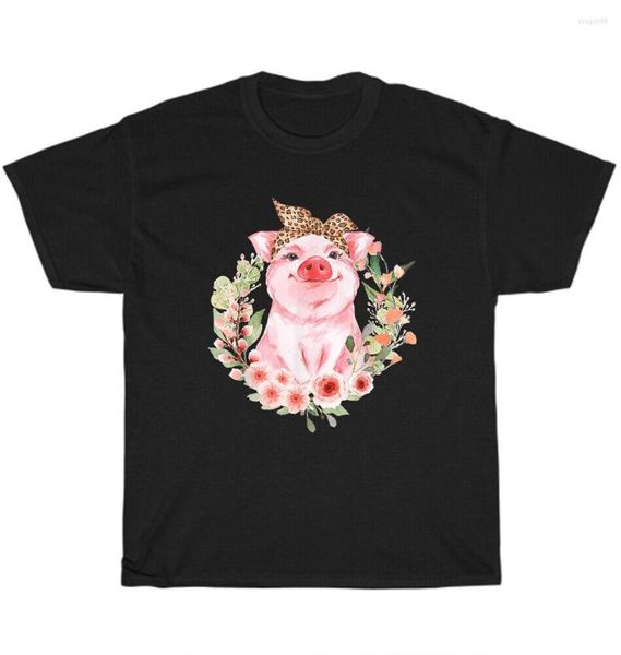 T-shirts pour hommes T-shirts pour hommes Cochon avec bandeau léopard Fleur Cochons Animal de ferme Chemise en coton à col rond pour hommes T-shirts à manches courtes décontractés Tops Harajuku Streetwear