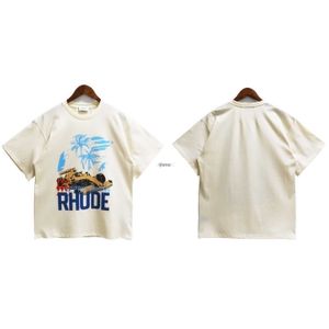 T-shirts pour hommes T-shirts pour hommes Rhude printemps / été nouveau demi-manche et mode américaine courte surdimensionnée lettre de course de noix de coco imprimée T-shirtyl5c