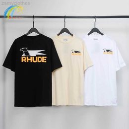 T-shirts masculins T-shirts pour hommes Summer STRINGWAREAR SWALLOW PRINT RHUDE T-shirts Men Femmes 1 Coton Abricot Black White Tee