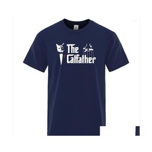 T-shirts pour hommes T-shirts pour hommes The Catfather Cat Impression Tees Crewneck Marque Vêtements Casual Chemise Surdimensionnée Homme À Manches Courtes De Mode Dhhfz