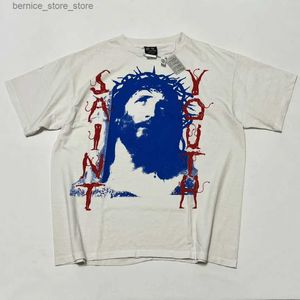 Heren T-shirts Heren T-shirts Topkwaliteit SAINT YOUTH 23SS TEE (SM-S23-0000-015) WIT vintage oversize t-shirt retro jezus t-shirt mannen Q240304