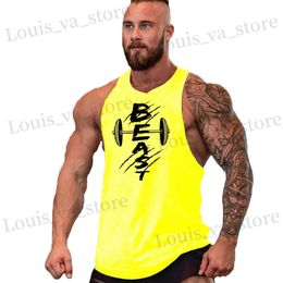 T-shirts voor herenheren tanktops Beast Gym Tanktop Kleding Vest Slelloze katoenen man Canotte Bodybuilding Ropa Hombre Man Kleding Kleding T240419