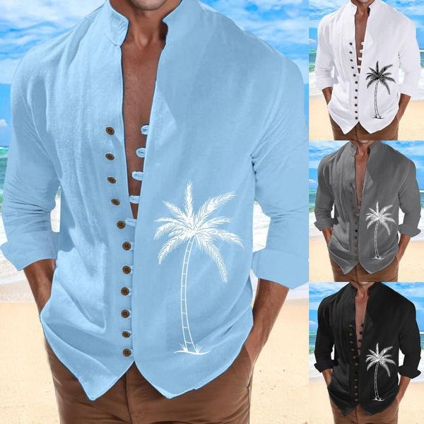 T-shirts pour hommes T-shirt pour hommes Vacances Bord de mer Loisirs Bouton lâche Col montant Numérique 3D Imprimé Manches longues Garde Nager