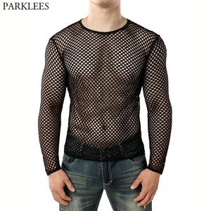 T-shirts pour hommes Hommes Transparent Sexy Mesh T-shirt 2022 Nouveau Voir à travers la résille à manches longues Muscle Undershirts Discothèque Party Perform Top Tees 022223H