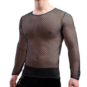 Heren T-shirts Heren Transparant Sexy Mesh T-shirts See Through Fishnet Spieronderhemden met lange mouwen Nachtclubfeest Perform Tops Tees Kleding 230608