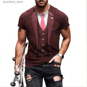 T-shirts pour hommes Tuxedo et noeud papillon pour hommes T-shirt imprimé en 3D Chemise à manches courtes drôle avec faux costume imprimé vêtements de rue à la mode en 2023 L240304